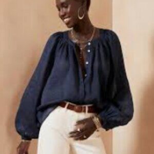 4/$25 SALE Banana Republic Mesh Navy Polka Dot Long Sleeve Blouse